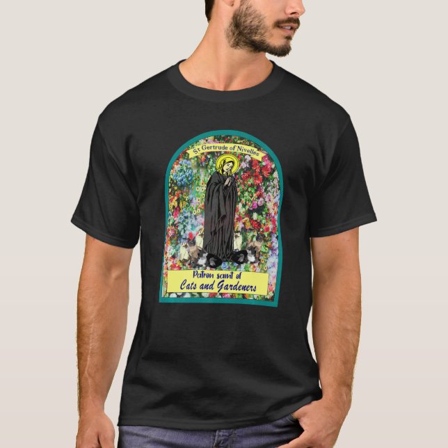 Saint Gertrude Patron Saint of Cats Underbar Nivel T Shirt (Framsida)