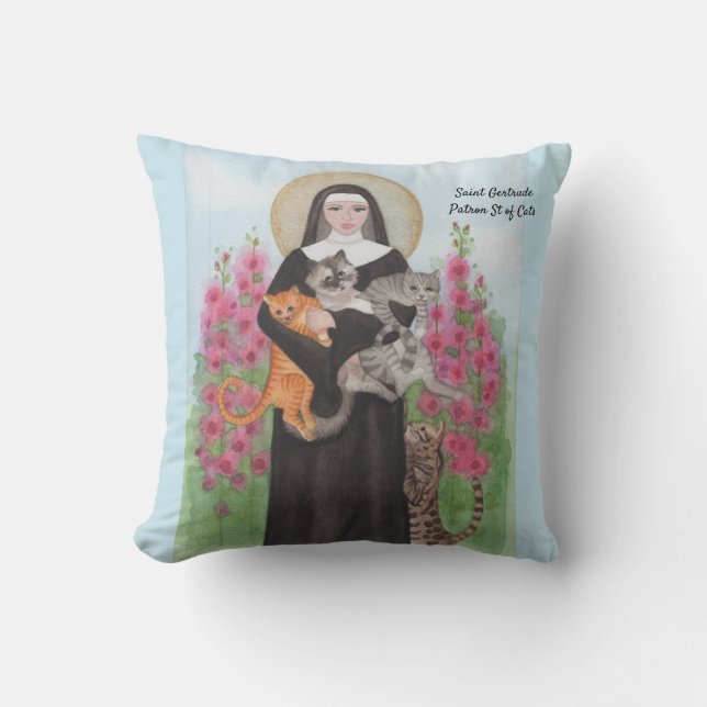 Saint Gertrude Patron St. Cats Dekorativ kudde (Framsida)