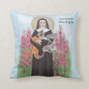 Saint Gertrude Patron St. Cats Dekorativ kudde