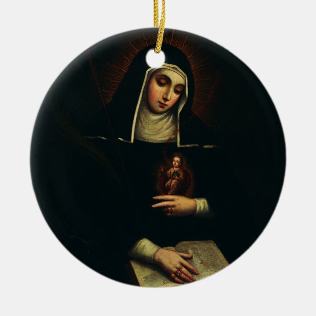 Saint Gertrude, Underbara tyska Benediktine Julgransprydnad Keramik (Framsidan)