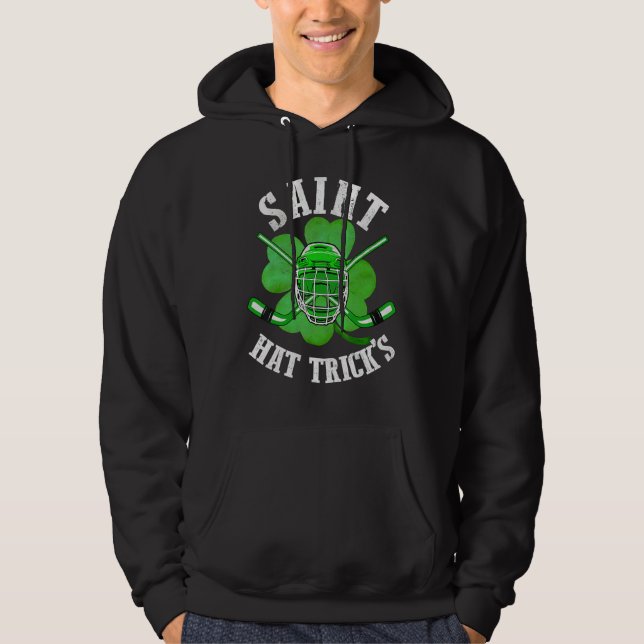 Saint Hat Tricks Leprechaun St. Patrick Day Hockey Hoodie (Framsida)