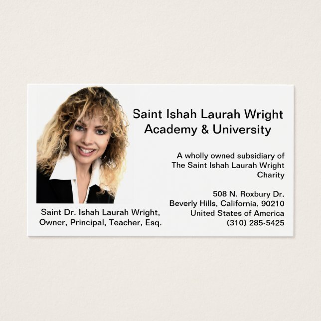 Saint Ishah Laurah Wright Academy & Universitet Visitkort (Framsidan)