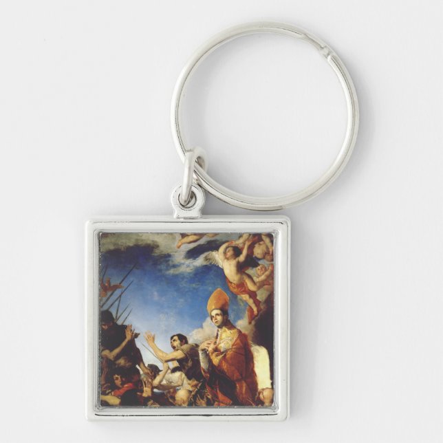 Saint Januarius Bishop från Benevento Fyrkantig Silverfärgad Nyckelring (Framsidan)