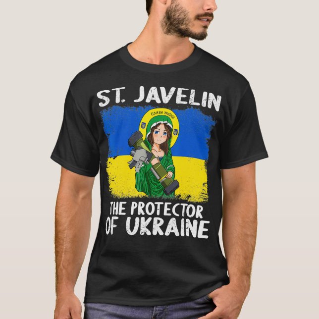 Saint Javelin Anime Protector of Ukraina Flagga d2 T Shirt (Framsida)