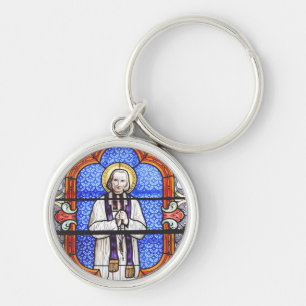 Saint Jean Vianney Premium Själsguide Konsttryck Rund Silverfärgad Nyckelring