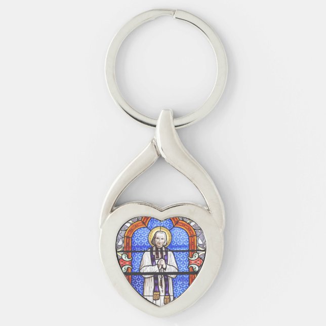 Saint Jean Vianney Premium Själsguide Konsttryck Twisted Heart Silverfärgad Nyckelring (Framsidan)