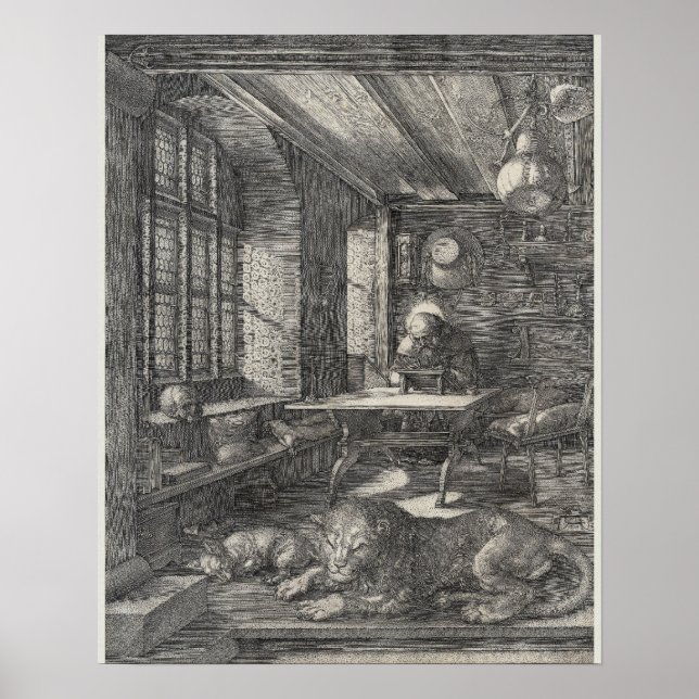 Saint Jerome i sin studie av Albrecht Durer Poster (Framsidan)