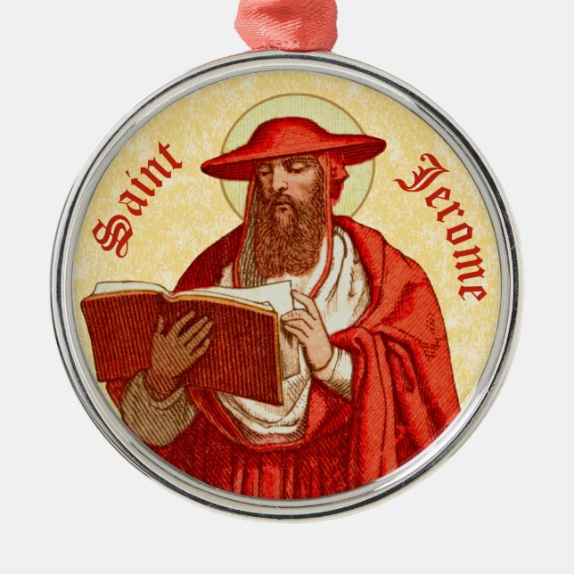 Saint Jerome som kardinal med Bok (P 004) Julgransprydnad Metall (Framsidan)