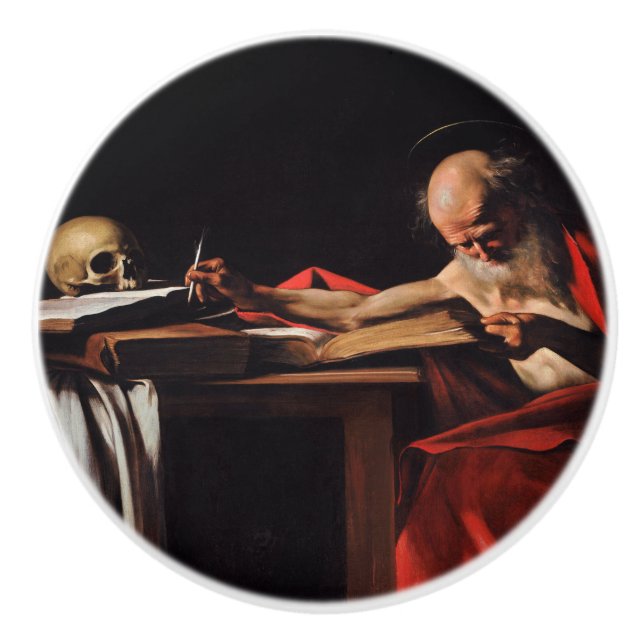 Saint Jerome Writing (av Caravaggio) Knopp (Framsidan)