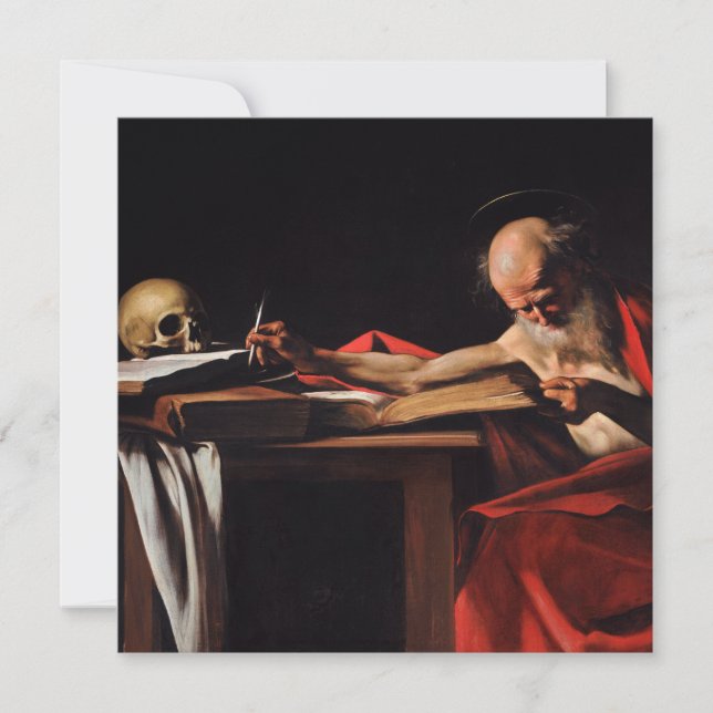 Saint Jerome Writing (av Caravaggio) Kort (Framsida)