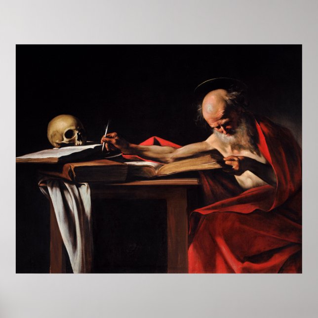 Saint Jerome Writing (av Caravaggio) Poster (Framsidan)