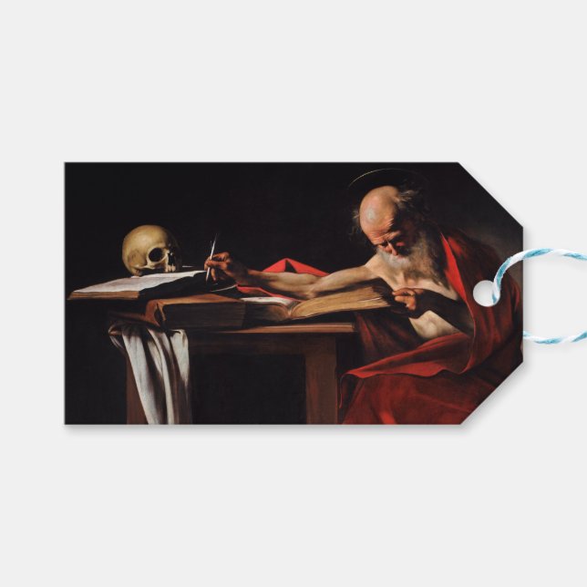 Saint Jerome Writing (av Caravaggio) Presentetikett (Framsidan (Horisontell))