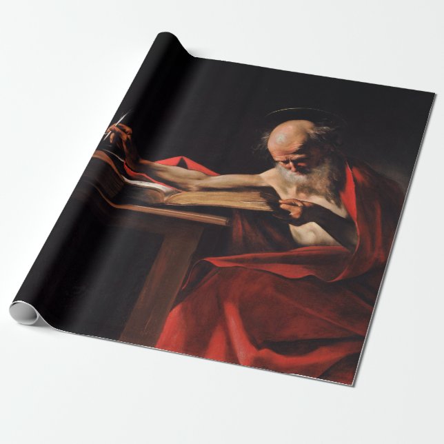 Saint Jerome Writing (av Caravaggio) Presentpapper (Utrullad)