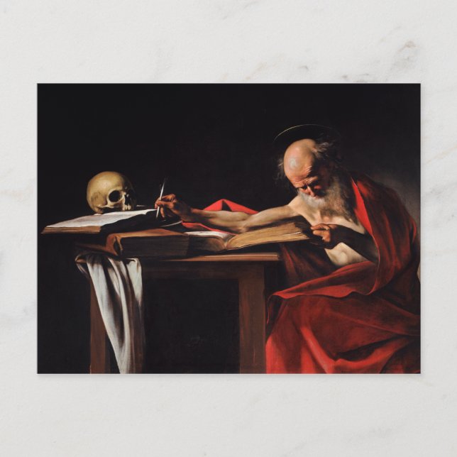 Saint Jerome Writing (av Caravaggio) Vykort (Framsida)