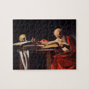 Saint Jerome Writing av Michelangelo Caravaggio Pussel