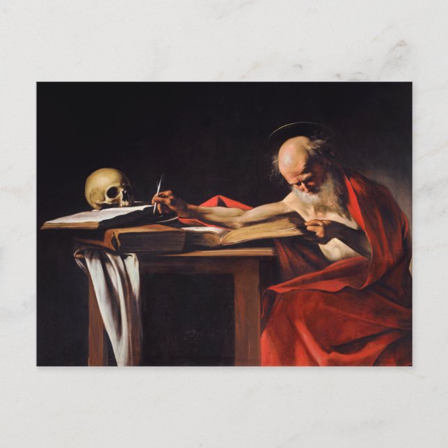 Saint Jerome Writing av Michelangelo Caravaggio Vykort (Framsida)
