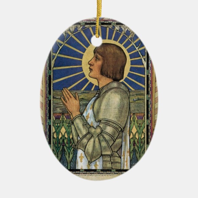 Saint Joan of Arc Stached Glass Image Julgransprydnad Keramik (Framsidan)