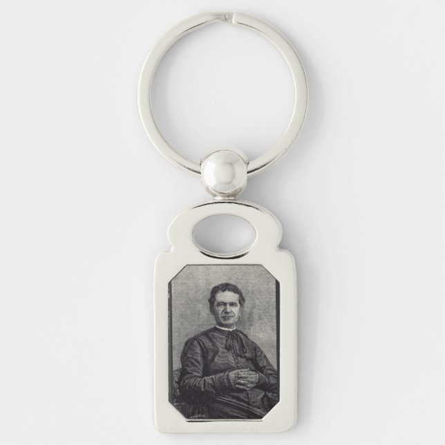 Saint John Bosco Priest och Confessor Rektangulärt Silverfärgad Nyckelring (Framsidan)