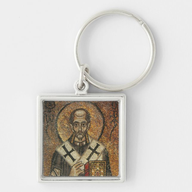Saint John Chrysostom archbishop, Konstantinopel Fyrkantig Silverfärgad Nyckelring (Framsidan)