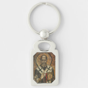 Saint John Chrysostom archbishop, Konstantinopel Rektangulärt Silverfärgad Nyckelring
