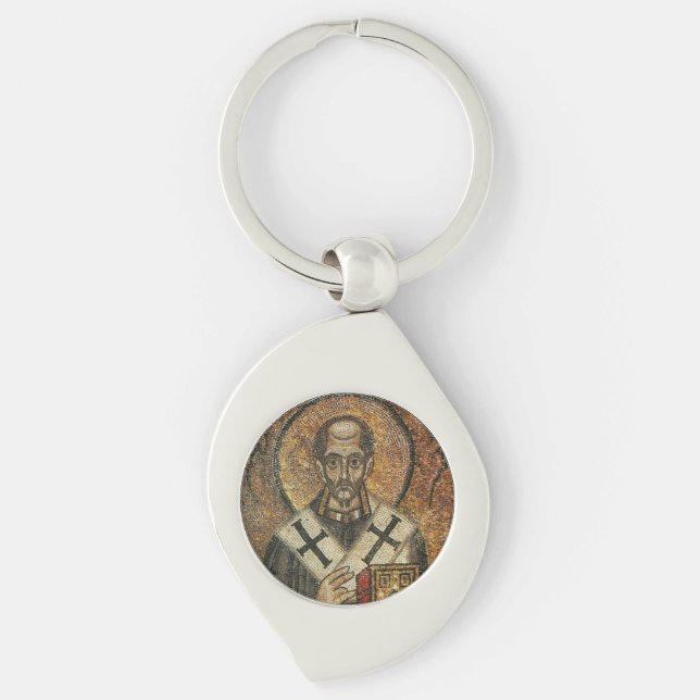 Saint John Chrysostom archbishop, Konstantinopel Swirl Silverfärgad Nyckelring (Framsidan)