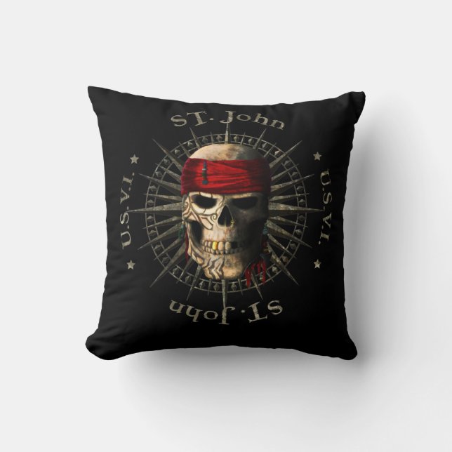 Saint John USVI Pirat Skull Kudde (Framsida)