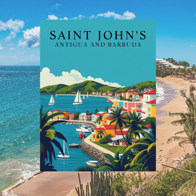 Saint John's, Antigua och Barbuda Retro Travel Art Vykort (Saint Johns, Antigua and Barbuda Travel Postcard)