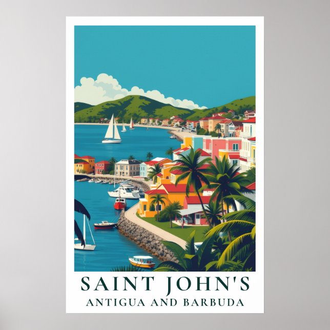 Saint John's Antigua och Barbuda Vintage Resa Poster (Framsidan)