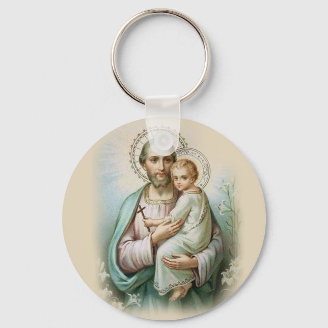 Saint Joseph Baby Jesus Traditional Lily Nyckelring (Framsida)