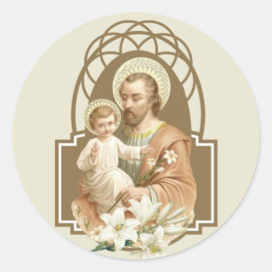 Saint Joseph Baby Jesus Traditional Lily Runt Klistermärke