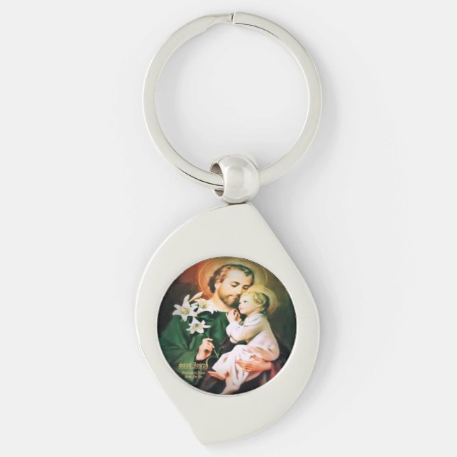 Saint Joseph Guardian of Jesus Swirl Silverfärgad Nyckelring (Framsidan)