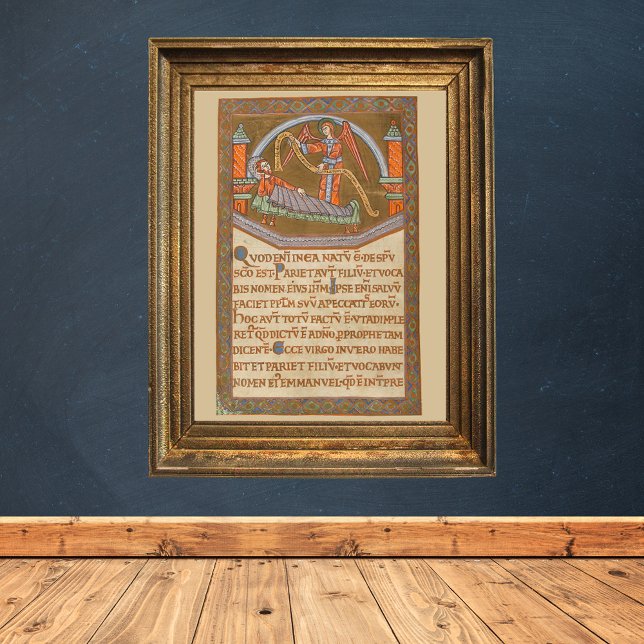 Saint Joseph jul Medieval Manuscript Poster (Saint Joseph and Angel -Christmas Catholic Christian Medieval Manuscript Wall Art)