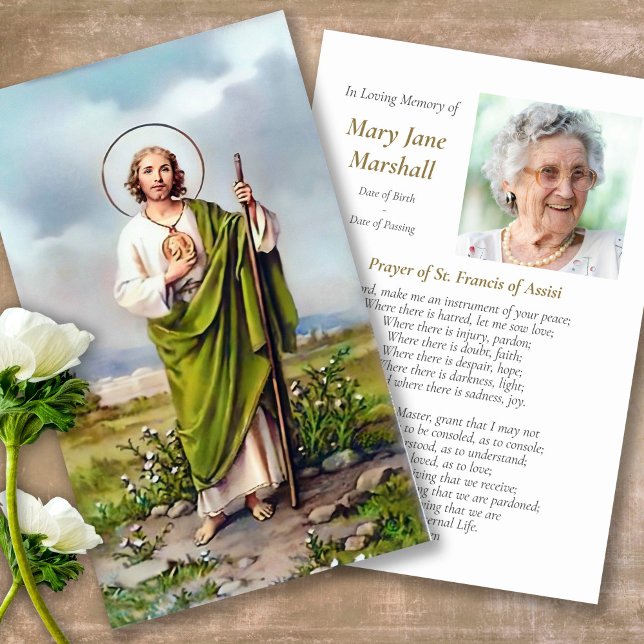 Saint Jude Prayer-kort Visitkort (catholic, religious, celebration of life, in loving memory of, prayer cards for bereavement)