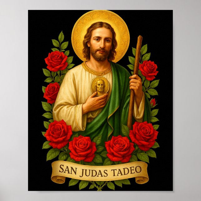Saint Jude Thaddeus Catholic Art With Red Roses  Poster (Framsidan)