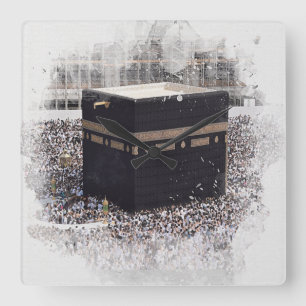 Saint Kaaba, Masjid Al Haram, vattenfärgsillustra Fyrkantig Klocka