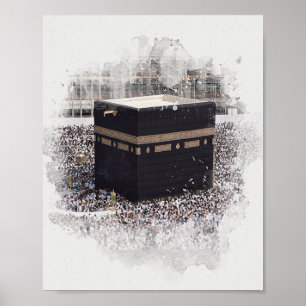 Saint Kaaba, Masjid Al Haram, vattenfärgsillustra Poster