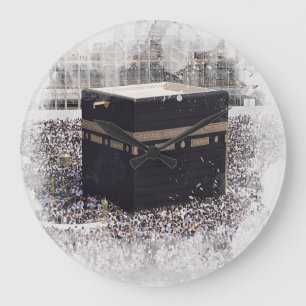 Saint Kaaba, Masjid Al Haram, watercolour illustra Stor Klocka