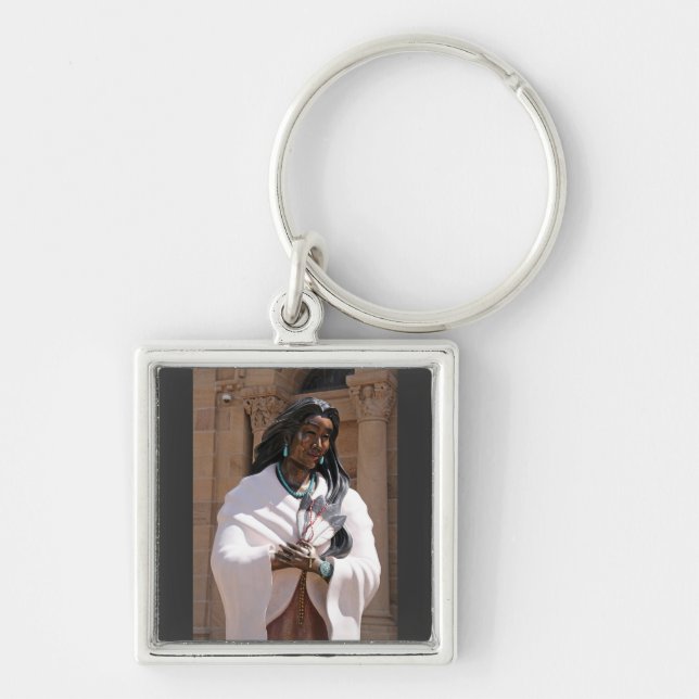 Saint Kateri Tekakwita Fyrkantig Silverfärgad Nyckelring (Framsidan)