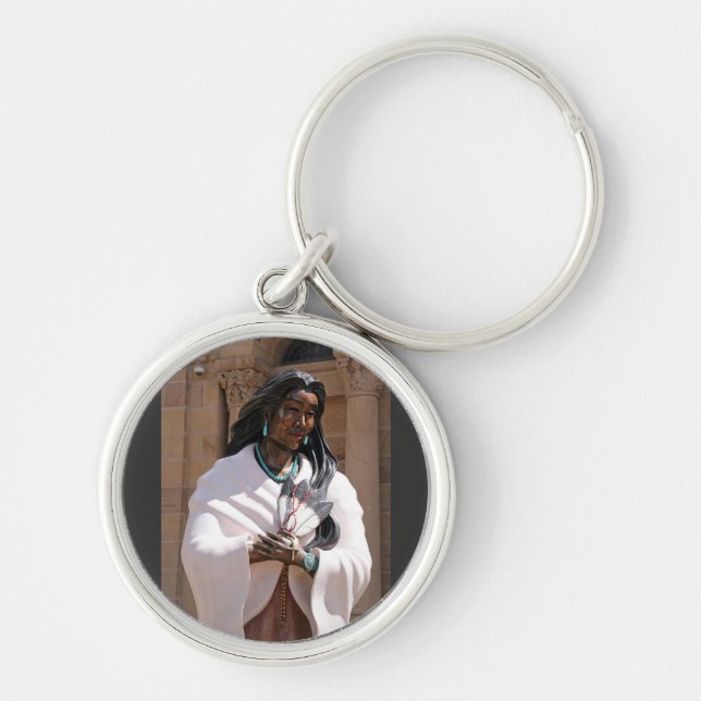 Saint Kateri Tekakwita Rund Silverfärgad Nyckelring (Framsidan)