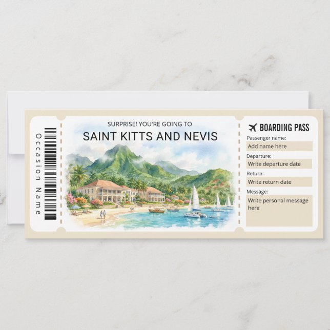 Saint Kitts and Nevis Trip Boarding Pass Ticket Inbjudningar (Framsida)