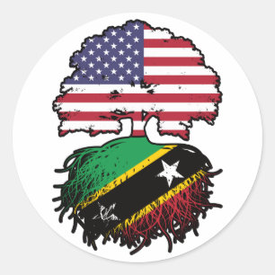 Saint Kitts Kittitian American USA Träd Roots Flag Runt Klistermärke