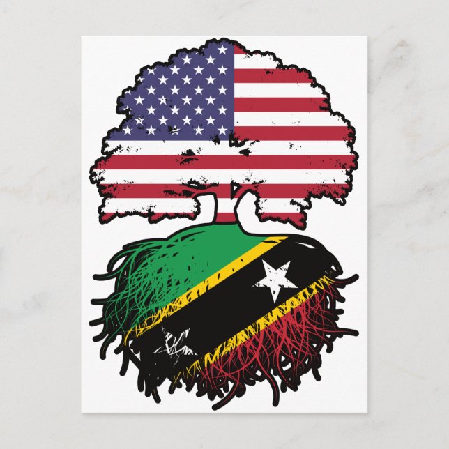 Saint Kitts Kittitian American USA Träd Roots Flag Vykort (Framsida)
