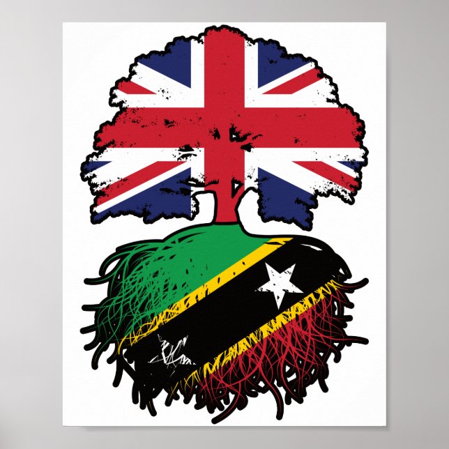 Saint Kitts Kittitian British Träd Roots Flagga Poster (Framsidan)