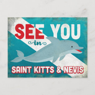 Saint Kitts och Nevis Dolphin - Retro Vintage reso Vykort