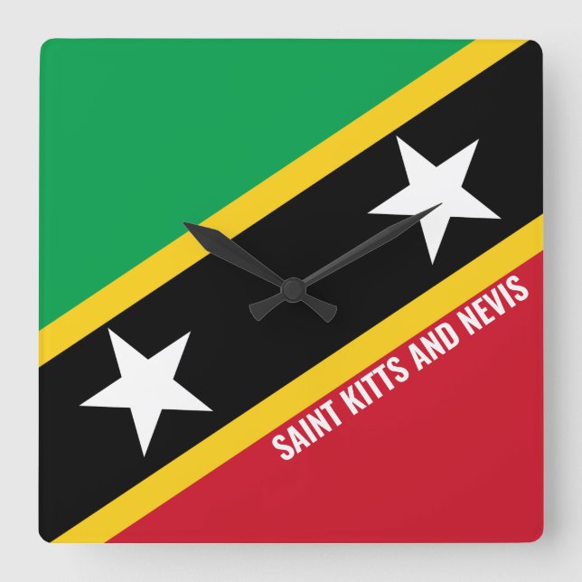 Saint Kitts och Nevis Flagga Dazzling Patriotic Fyrkantig Klocka (Framsida)
