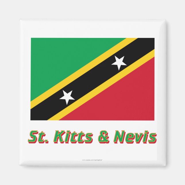 Saint Kitts och Nevis Flagga med Namn Magnet (Framsidan)