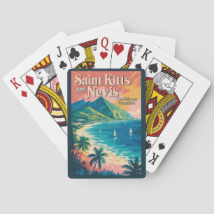Saint Kitts och Nevis Landskapsillustration Retro Casinokort