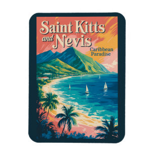 Saint Kitts och Nevis Landskapsillustration Retro Magnet