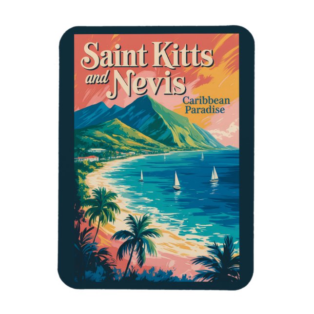 Saint Kitts och Nevis Landskapsillustration Retro Magnet (Vertikal)