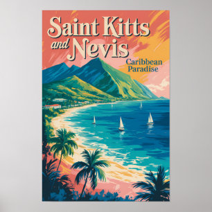 Saint Kitts och Nevis Landskapsillustration Retro Poster